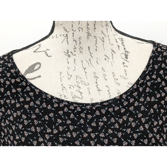 Max Studio Dress L Black Print Scoop  Flared Sleeve Tiered Bohemian Peasant Nice - Picture 9 of 16